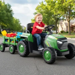 Kinder Rutsch-Traktor Elektrofahrzeug mit abnehmbaren Anhänger & Fernbedienung Rutschauto Dunkelgrün