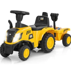 Kinder Rutschtraktor mit Abnehmbarem Anhänger & Schaufel Lauflernhilfe Lizenziertes Caterpillar-Fahrzeug