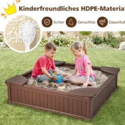 Kinder Sandkasten aus Holz mit Oxford-Abdeckung & Bodenauskleidung & 4 Ecksitzen