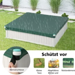 Kinder Sandkasten aus Holz mit Oxford-Abdeckung & Bodenauskleidung & 4 Ecksitzen Weiß