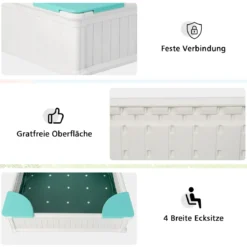 Kinder Sandkasten aus Holz mit Oxford-Abdeckung & Bodenauskleidung & 4 Ecksitzen Weiß
