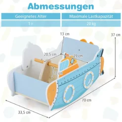 Kinder Schaukelboot mit Nautischem Design & Drehbarem Propeller & Birkenholz-Griffe Schaukelpferd