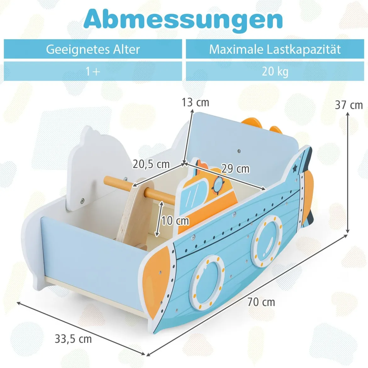 Kinder Schaukelboot mit Nautischem Design & Drehbarem Propeller & Birkenholz-Griffe Schaukelpferd