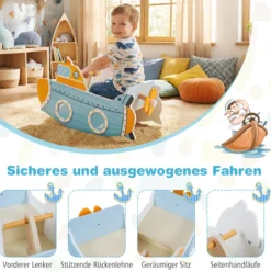 Kinder Schaukelboot mit Nautischem Design & Drehbarem Propeller & Birkenholz-Griffe Schaukelpferd