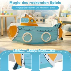 Kinder Schaukelboot mit Nautischem Design & Drehbarem Propeller & Birkenholz-Griffe Schaukelpferd