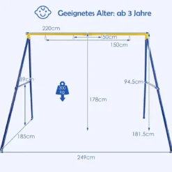 Kinderschaukel Doppelschaukel mit Schaukelgestell bis 300 kg Belastbar Outdoor (2 Schaukel mit Gestell)