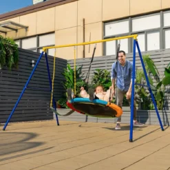 Kinderschaukel Doppelschaukel mit Schaukelgestell bis 300 kg Belastbar Outdoor (2 Schaukel mit Gestell)