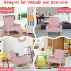 Kinderschaukelstuhl Gepolsterter Kindersessel aus Pappelholz für Kinderzimmer Rosa