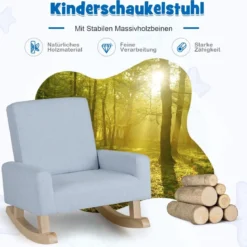 Kinderschaukelstuhl Moderner Leinenstoff-Sessel für Kleinkinder 3–5 Jahre Blau