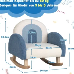 Kinderschaukelstuhl Teddy-Plüsch-Sessel mit Schaukelbeinen aus Pappelholz Blau