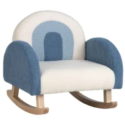 Kinderschaukelstuhl Teddy-Plüsch-Sessel mit Schaukelbeinen aus Pappelholz Blau