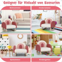 Kinderschaukelstuhl Teddy-Plüsch-Sessel mit Schaukelbeinen aus Pappelholz Rot