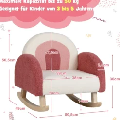 Kinderschaukelstuhl Teddy-Plüsch-Sessel mit Schaukelbeinen aus Pappelholz Rot