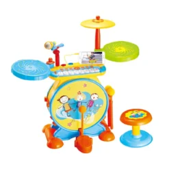 Kinderschlagzeug Kinder E-Trommel & Keyboard-Set mit Keyboard Hocker Mikrofon Blau