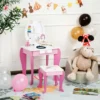 Kinder Schminktisch aus Holz mit Hocker & Abnehmbarer Spiegel & Schublade Rosa