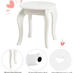 Kinder Schminktisch Frisiertisch Make-up Tisch mit Hocker und Spiegel Weiß