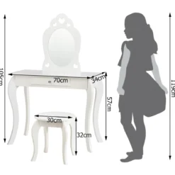 Kinder Schminktisch Frisiertisch Make-up Tisch mit Hocker und Spiegel Weiß
