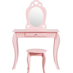 Kinder Schminktisch Frisiertisch Make-up Tisch mit Hocker und Spiegel Rosa