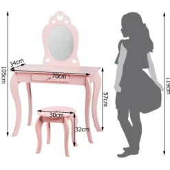 Kinder Schminktisch Frisiertisch Make-up Tisch mit Hocker und Spiegel Rosa