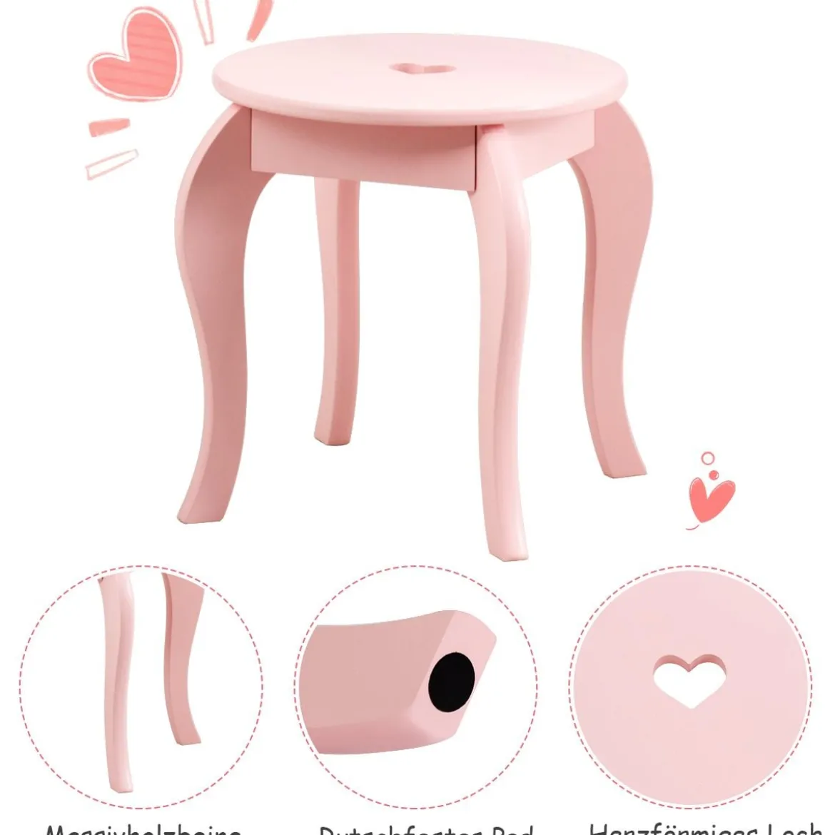 Kinder Schminktisch Frisiertisch Make-up Tisch mit Hocker und Spiegel Rosa