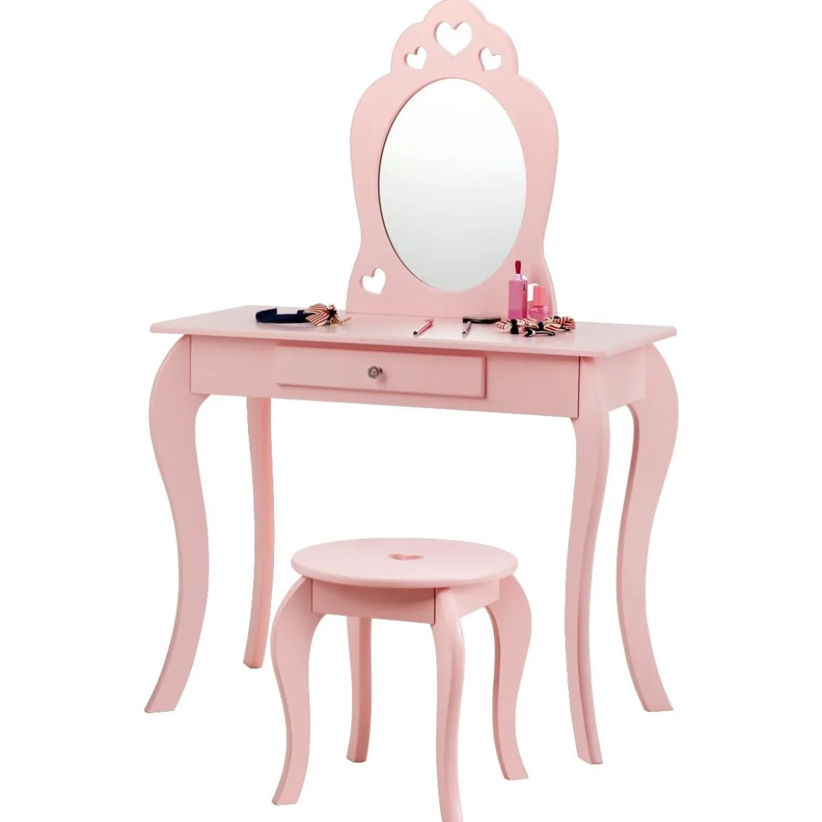Kinder Schminktisch Frisiertisch Make-up Tisch mit Hocker und Spiegel Rosa