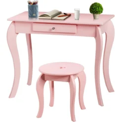 Kinder Schminktisch Frisiertisch Make-up Tisch mit Hocker und Spiegel Rosa