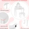 Kinder Schminktisch & Hocker Set Schminktisch mit 360° drehbarem Spiegel Weiß