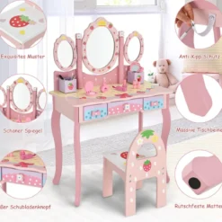 Kinder Schminktisch Kinder Frisier-Set mit Spiegel 70 x 34 x 105 cm Rosa