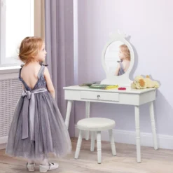 Kinder Schminktisch Make-up Tisch Hocker&Spiegel Frisierkommode Frisiertisch Weiß