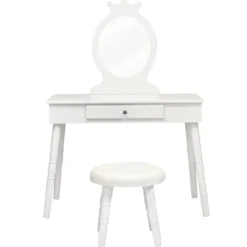 Kinder Schminktisch Make-up Tisch Hocker&Spiegel Frisierkommode Frisiertisch Weiß