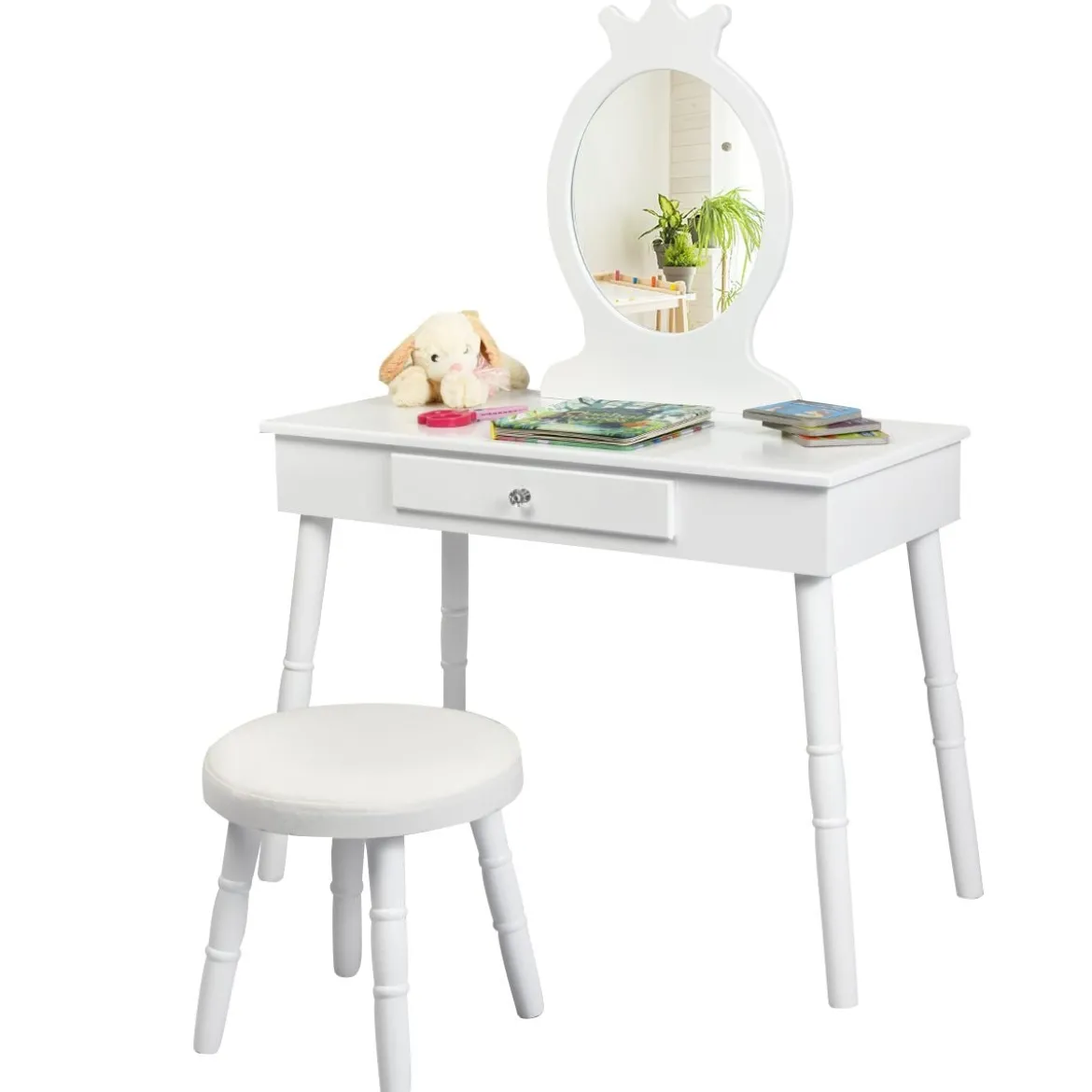 Kinder Schminktisch Make-up Tisch Hocker&Spiegel Frisierkommode Frisiertisch Weiß
