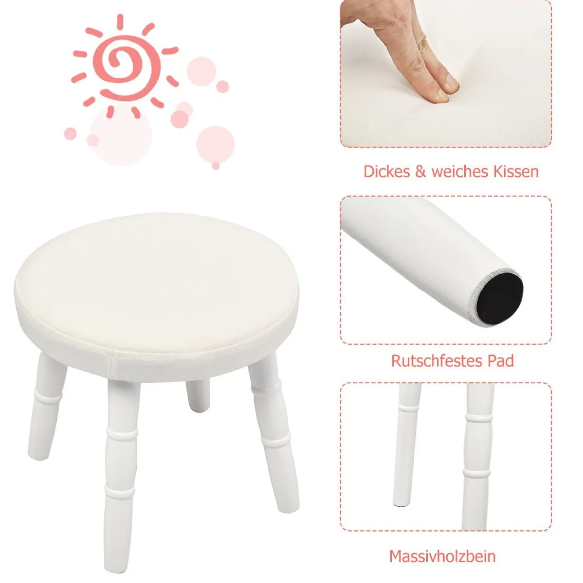 Kinder Schminktisch Make-up Tisch Hocker&Spiegel Frisierkommode Frisiertisch Weiß