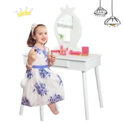 Kinder Schminktisch Make-up Tisch Hocker&Spiegel Frisierkommode Frisiertisch Weiß