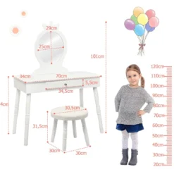 Kinder Schminktisch Make-up Tisch Hocker&Spiegel Frisierkommode Frisiertisch Weiß