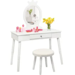 Kinder Schminktisch Make-up Tisch Hocker&Spiegel Frisierkommode Frisiertisch Weiß