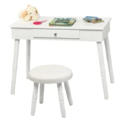 Kinder Schminktisch Make-up Tisch Hocker&Spiegel Frisierkommode Frisiertisch Weiß