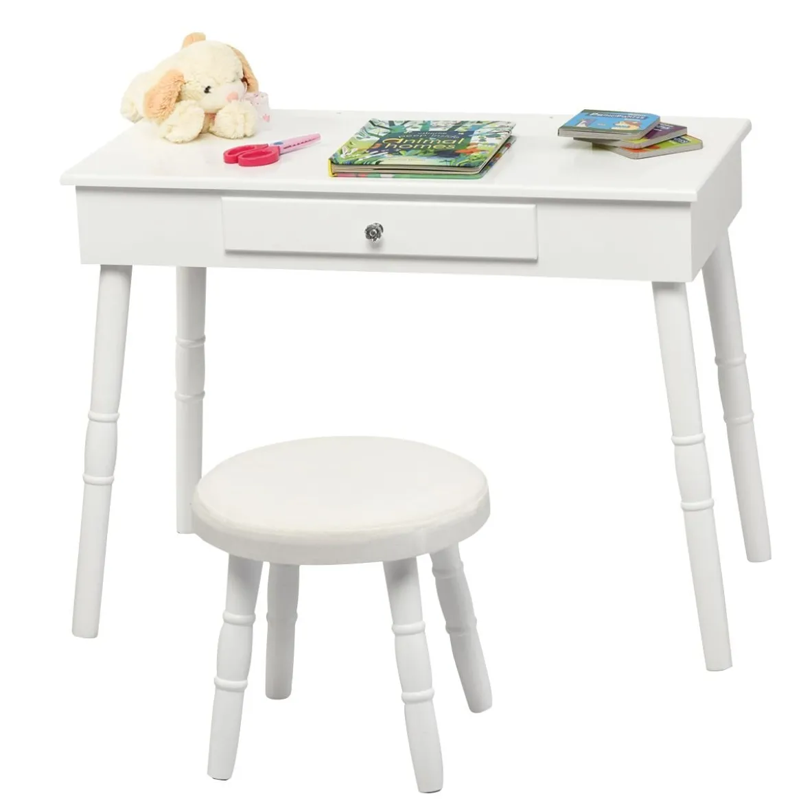 Kinder Schminktisch Make-up Tisch Hocker&Spiegel Frisierkommode Frisiertisch Weiß