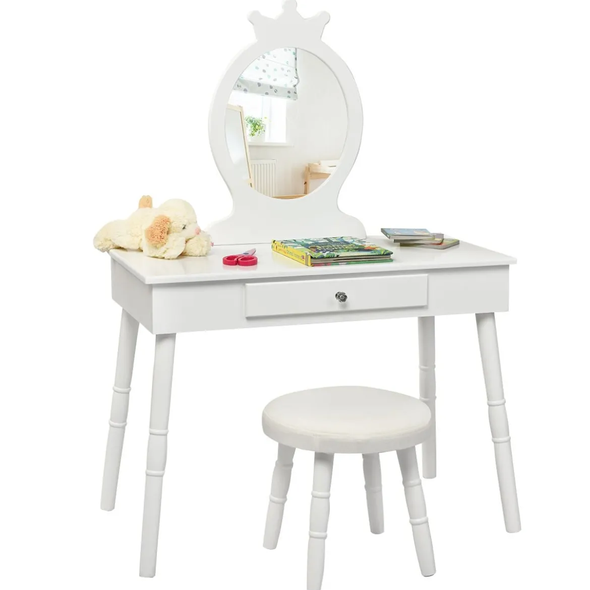 Kinder Schminktisch Make-up Tisch Hocker&Spiegel Frisierkommode Frisiertisch Weiß