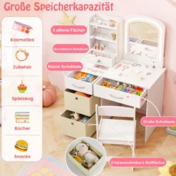 Kinder Schminktisch mit Beleuchtung Kinderschminktisch mit Spiegel Frisiertisch Weiß