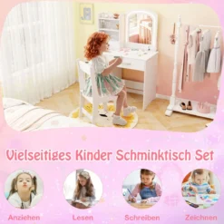 Kinder Schminktisch mit Beleuchtung Kinderschminktisch mit Spiegel Frisiertisch Weiß