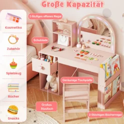 Kinder Schminktisch mit Beleuchtung Prinzessin Kinderschminktisch mit beleuchtetem Spiegel Frisiertisch Rosa