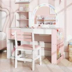 Kinder Schminktisch mit Beleuchtung Prinzessin Kinderschminktisch mit beleuchtetem Spiegel Frisiertisch Weiß