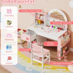 Kinder Schminktisch mit Beleuchtung Prinzessin Kinderschminktisch mit beleuchtetem Spiegel Frisiertisch Weiß