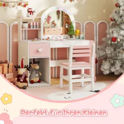Kinder Schminktisch mit Beleuchtung Prinzessin Kinderschminktisch mit beleuchtetem Spiegel Frisiertisch Weiß