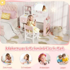 Kinder Schminktisch mit Beleuchtung Prinzessin Kinderschminktisch mit beleuchtetem Spiegel Frisiertisch Weiß