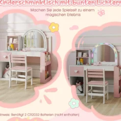 Kinder Schminktisch mit Beleuchtung Prinzessin Kinderschminktisch mit beleuchtetem Spiegel Frisiertisch Weiß
