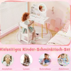 Kinder Schminktisch mit Beleuchtung 2 in 1 Frisiertisch mit Spiegel Weiß