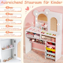 Kinder Schminktisch mit Beleuchtung Prinzessin Schminktisch & Stuhl Set mit 5 Schubladen & 2 Fächern Weiß