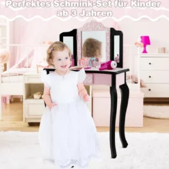 Kinder Schminktisch mit Hocker & dreifach klappbarem Spiegel & Schublade Leopard
