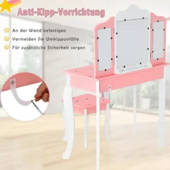Kinder Schminktisch Prinzessin Frisiertisch mit Schublade Klappbarer Spiegel mit Schminktisch Rosa